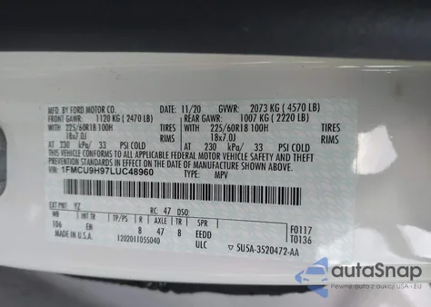 2020 Ford Escape Sel from USA, damaged, VIN 1FMCU9H97LUC48960
